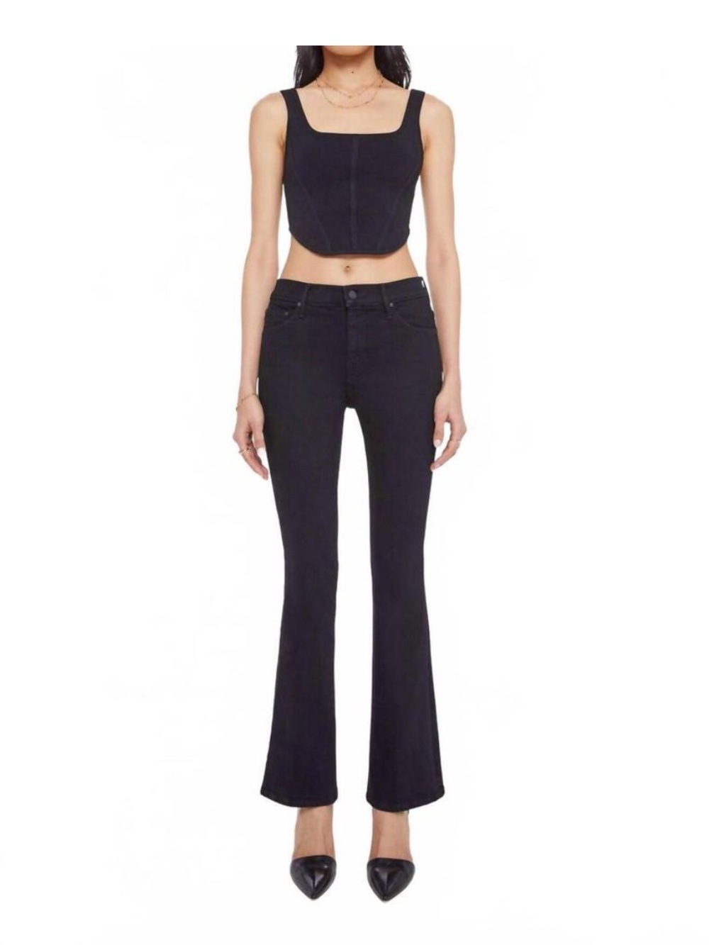 MOTHER The Weekender Black Flare Jeans Night Night Size 31x32